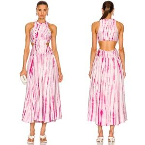 Aje Introspect Ripple  Cut Out Midi Dress in Pink Ripple Tie Dye